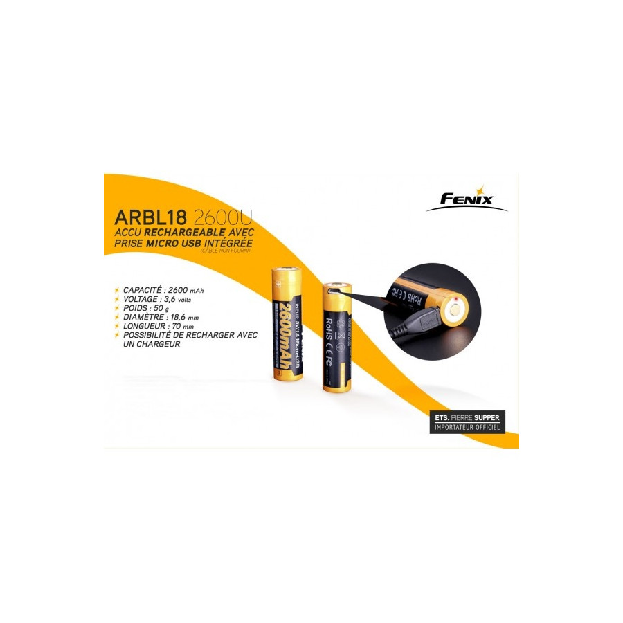 ACCU RECHARGEABLE USB FENIX 2600 MAH 3.6V