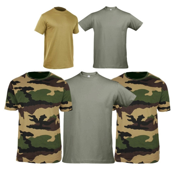 PACK 5 T-SHIRTS MILITAIRES EN COTON COULEUR CAM CE/VERT OD/DESERT