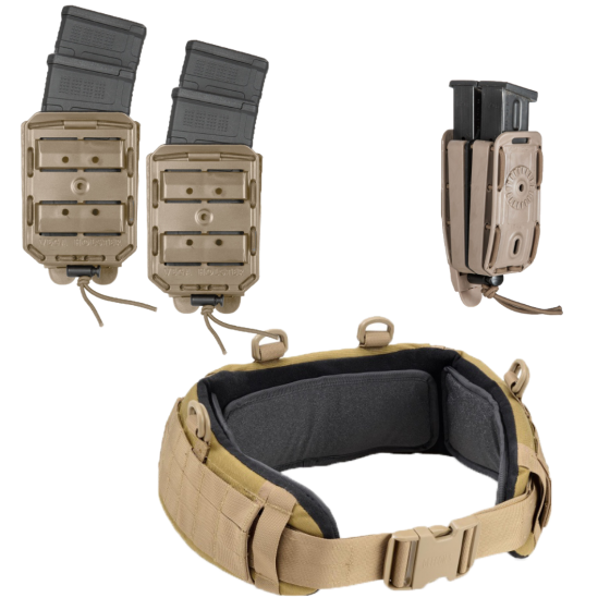 PACK TACTIQUE PORTE-CHARGEURS 8BL VEGA ET CEINTURON MOLLE DEFCON 5 TAN