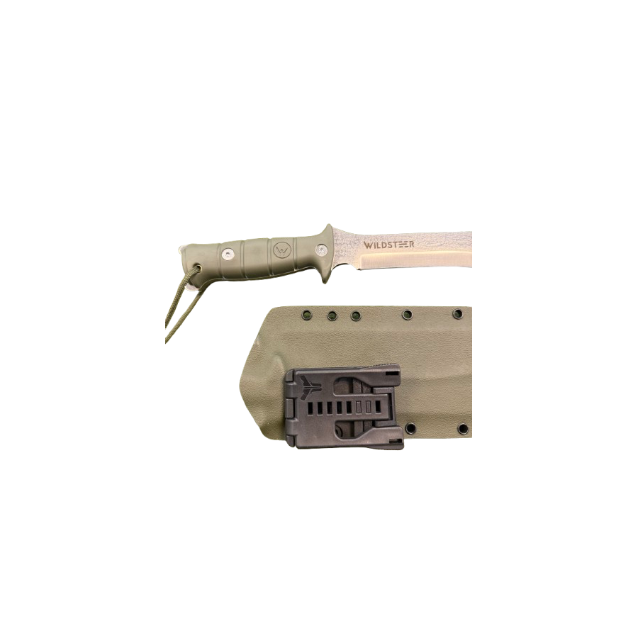 Machette WILDSTEER TIGER – Robuste & Artisanale, Lame Aluminium Brossée, Manche Tactiprene Kaki, Étui Kydex MOLLE