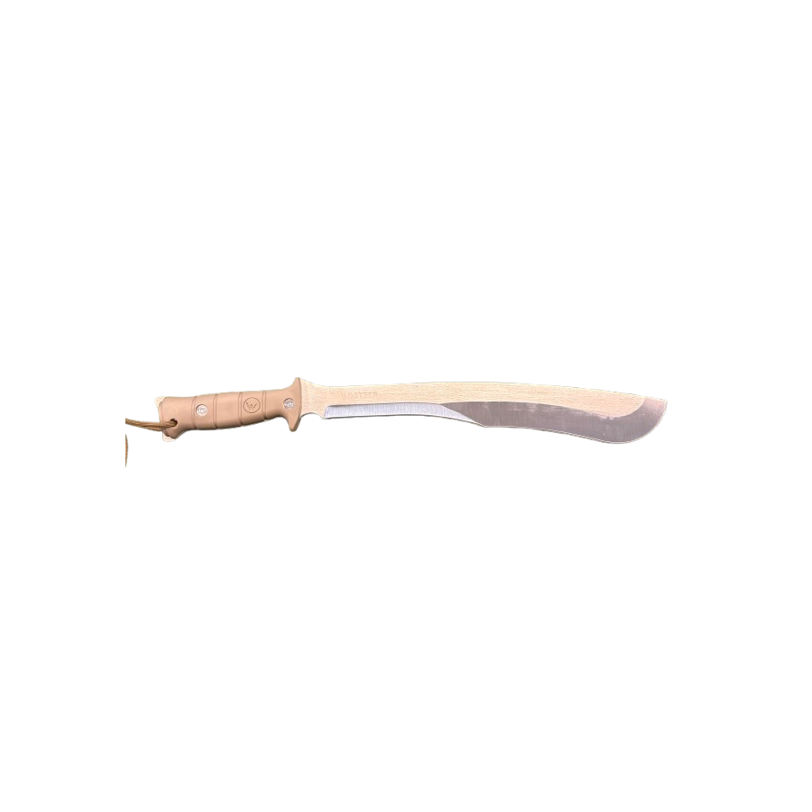 Machette WILDSTEER TIGER – Robuste & Artisanale, Lame Aluminium Brossée, Manche Tactiprene Coyote, Étui Kydex MOLLE Machette WILDSTEER TIGER – Robuste & Artisanale, Lame Aluminium Brossée, Manche Tactiprene Coyote, Étui Kydex MOLLE