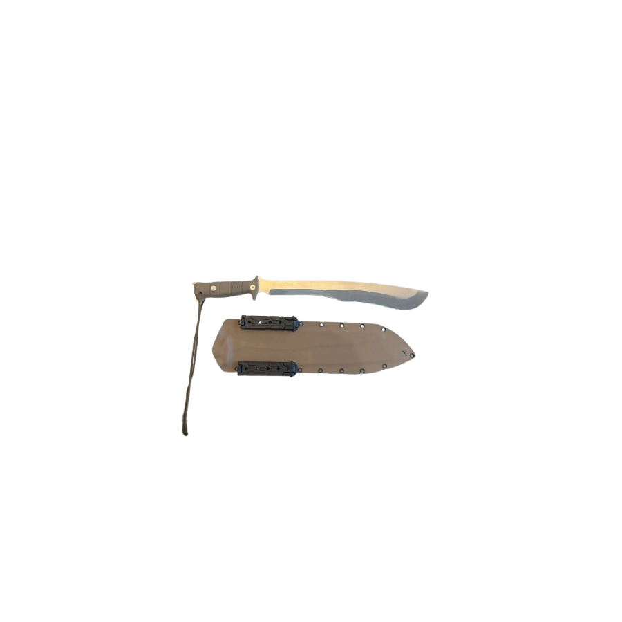 Machette WILDSTEER TIGER – Robuste & Artisanale, Lame Aluminium Brossée, Manche Tactiprene Coyote, Étui Kydex MOLLE