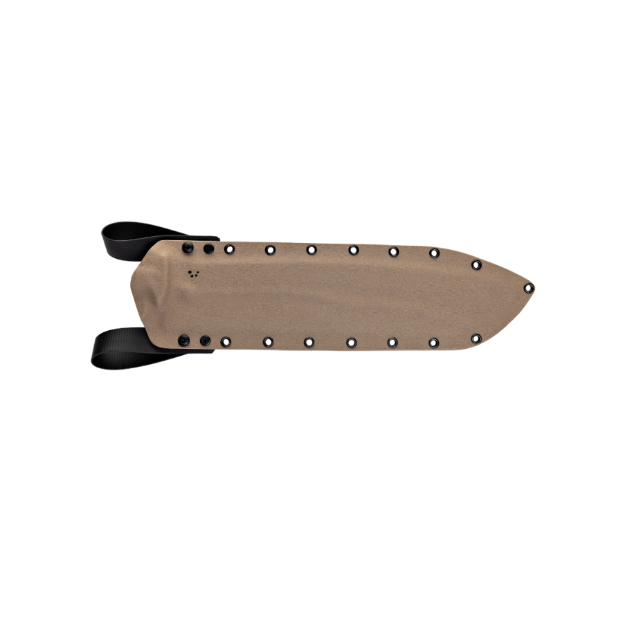 Machette WILDSTEER TIGER – Robuste & Artisanale, Lame NOIRE, Manche Tactiprene Coyote, Étui Kydex MOLLE