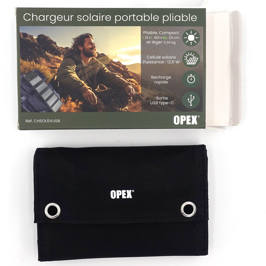 Chargeur solaire portable pliable 12,5W Opex – Énergie solaire nomade Chargeur solaire portable pliable 12,5W Opex – Énergie solaire nomade