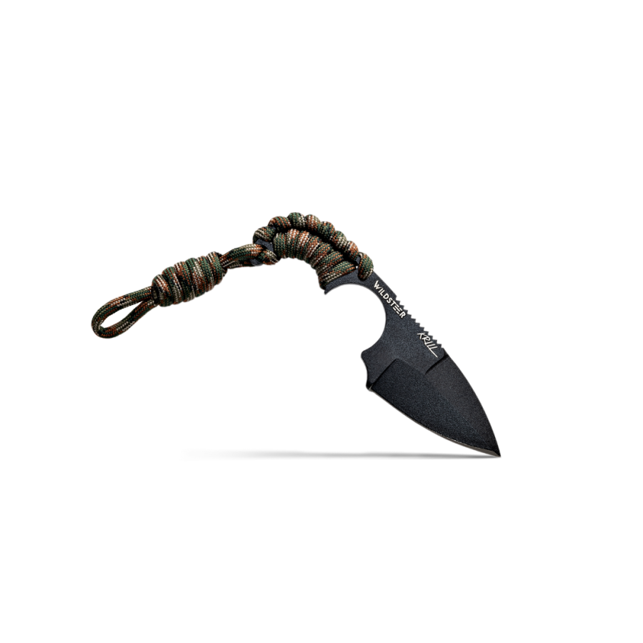 Couteau de combat KRILL Woodland – lame noire tactique | Wildsteer