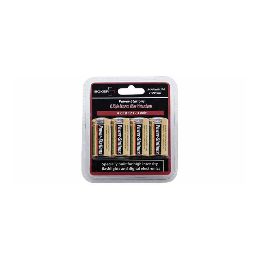 SET DE 4 PILES AU LITHIUM CR123 3V BOKER PLUS